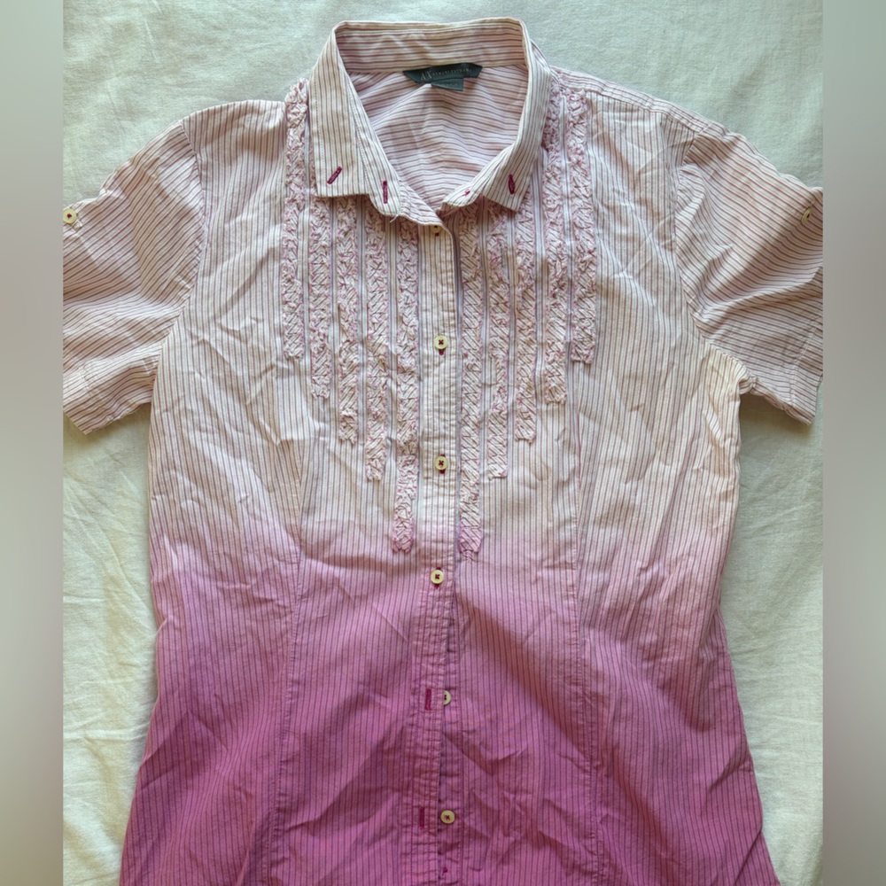 Armani Exchange Magenta and White Striped Button Down Shirt